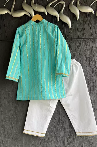 Blue woven cotton silk kurta set