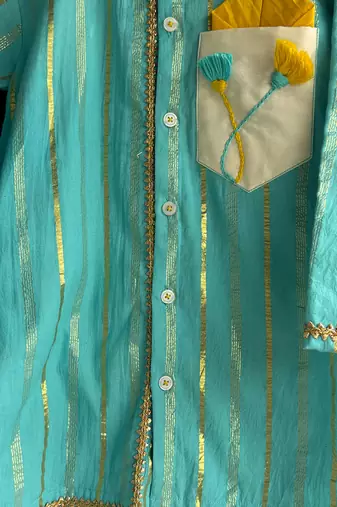 Blue woven cotton silk kurta set