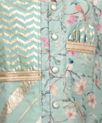 Green printed cotton silk kurta set 2