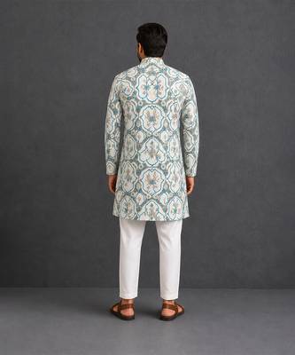 Off white printed cotton silk kurta set 3