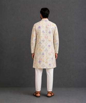 Off white printed cotton silk kurta set 2