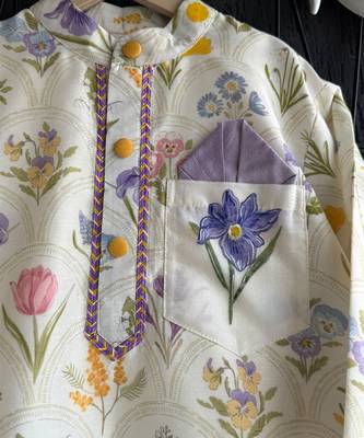 Off white printed cotton silk kurta set 4