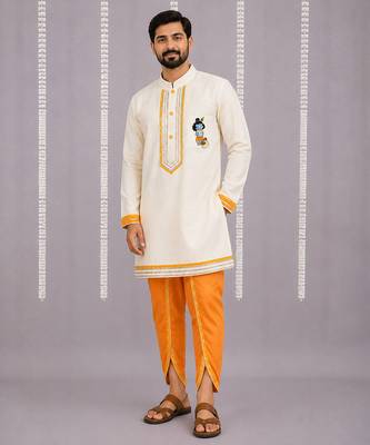 Off white and Orange printed cotton silk kurta set 1
