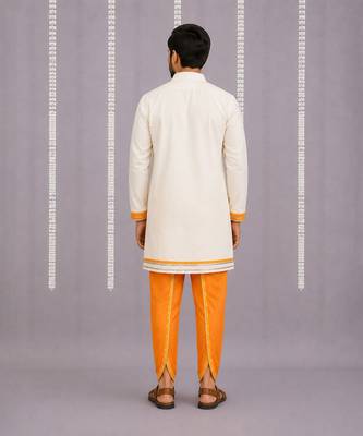 Off white and Orange printed cotton silk kurta set 2