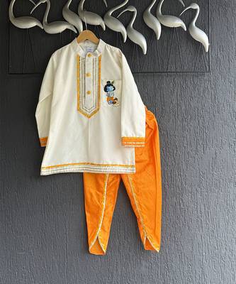 Off white and Orange printed cotton silk kurta set 3