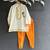 Off white and Orange printed cotton silk kurta set