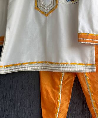 Off white and Orange printed cotton silk kurta set 4