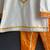 Off white and Orange printed cotton silk kurta set