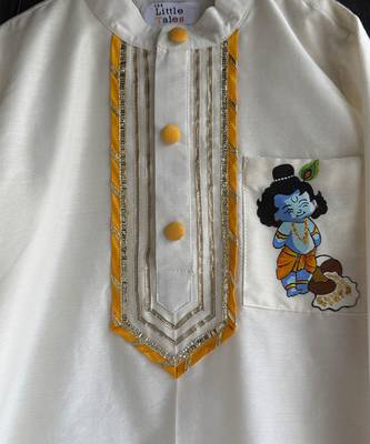 Off white and Orange printed cotton silk kurta set 5