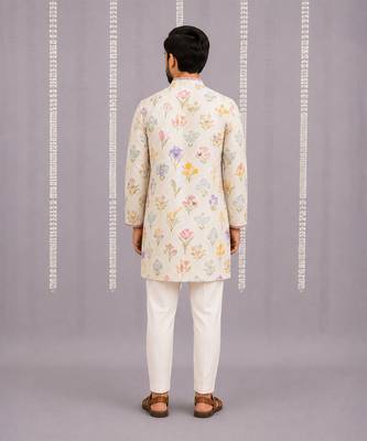 Off white printed cotton silk kurta set 3