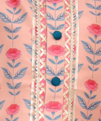 Peach pink printed cotton silk kurta set 3