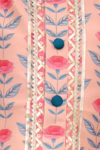 Peach pink printed cotton silk kurta set