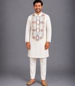 Off white embroidered cotton silk kurta set