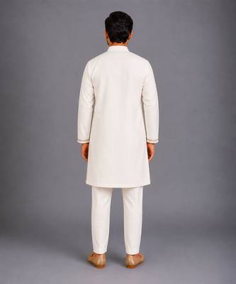 Off white embroidered cotton silk kurta set 2