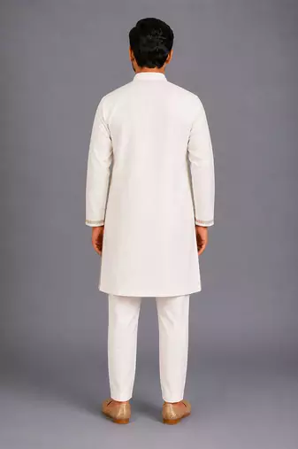 Off white embroidered cotton silk kurta set