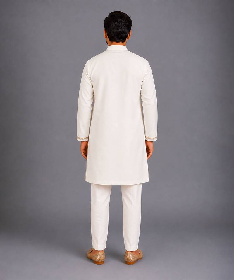 Off white embroidered cotton silk kurta set