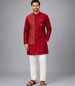 Maroon embroidered cotton silk kurta set