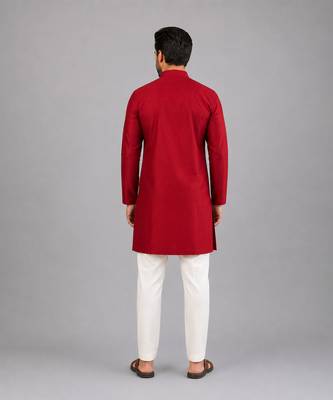 Maroon embroidered cotton silk kurta set 2