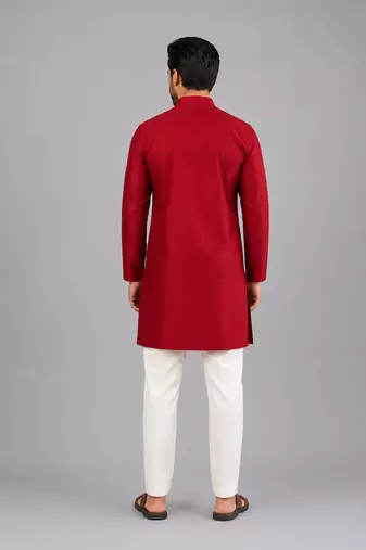 Maroon embroidered cotton silk kurta set