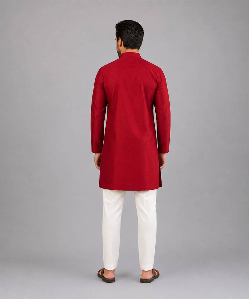 Maroon embroidered cotton silk kurta set