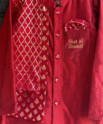 Maroon embroidered cotton silk kurta set 3