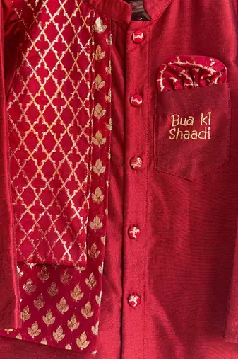 Maroon embroidered cotton silk kurta set