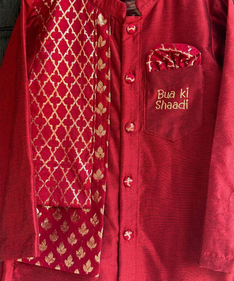 Maroon embroidered cotton silk kurta set