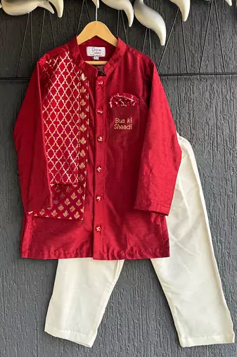 Maroon embroidered cotton silk kurta set