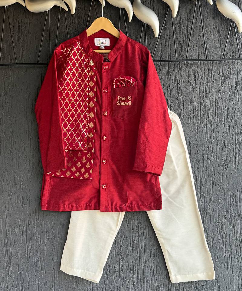 Maroon embroidered cotton silk kurta set