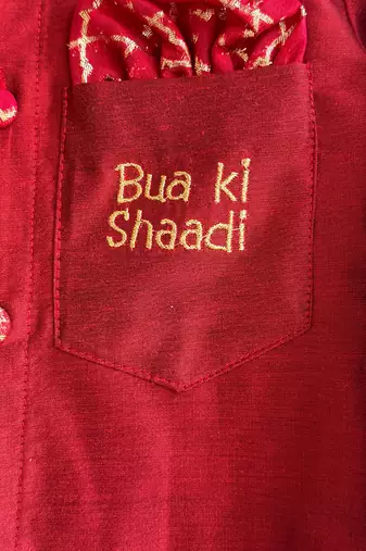 Maroon embroidered cotton silk kurta set