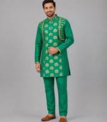 Parrot green printed chanderi kurta set