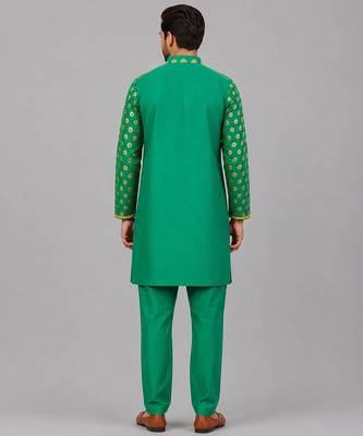 Parrot green printed chanderi kurta set 2