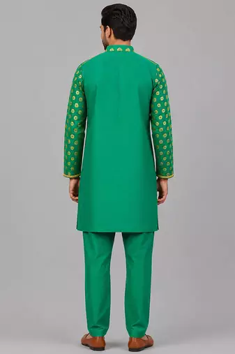 Parrot green printed chanderi kurta set