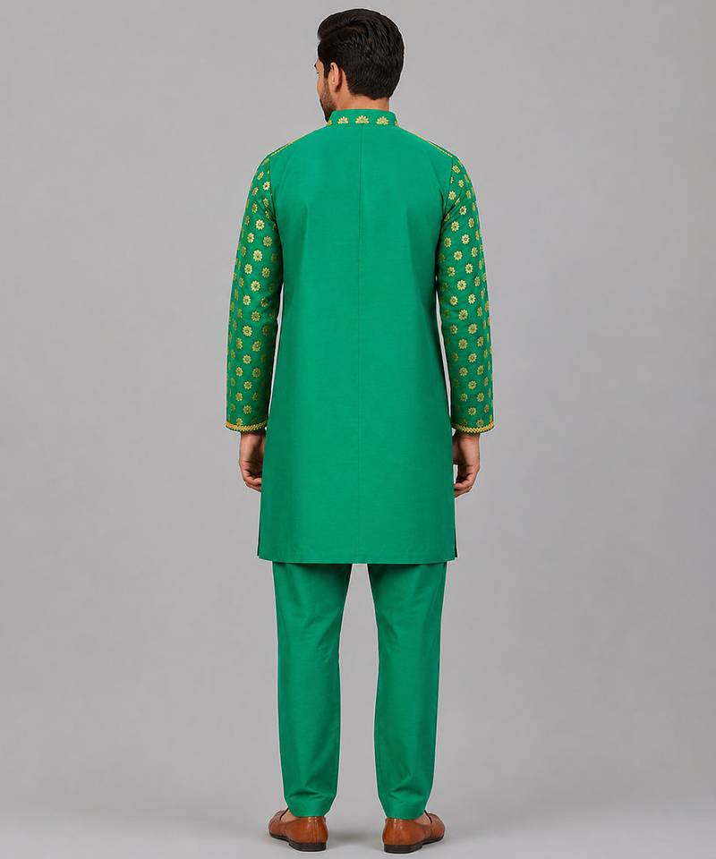 Parrot green printed chanderi kurta set