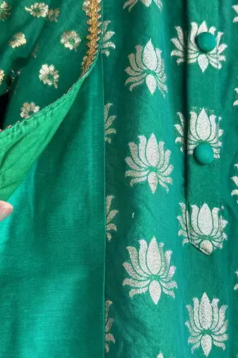 Parrot green printed chanderi kurta set