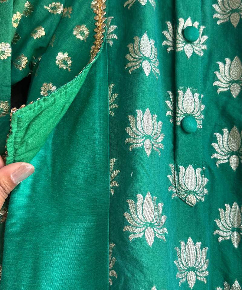 Parrot green printed chanderi kurta set