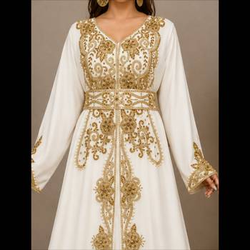 Elegant White & Golden Embroidered Anarkali Gown with Belt 2