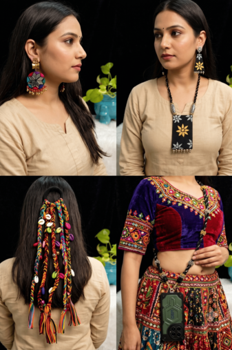 Handcrafted Black Tribal & Multicolour 4-Piece Navratri Combo Set