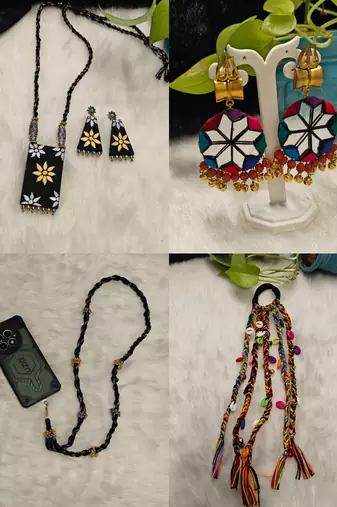 Handcrafted Black Tribal & Multicolour 4-Piece Navratri Combo Set