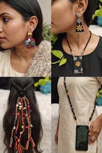 Handcrafted Black Tribal & Multicolour 4-Piece Navratri Combo Set
