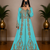 sky blue Moroccan Kaftan with Antique Gold Embroidery & Embellished Belt