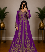 Purple Moroccan Kaftan with Antique Gold Embroidery & Embellished Belt