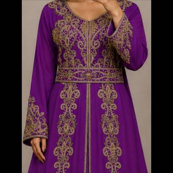 Purple Moroccan Kaftan with Antique Gold Embroidery & Embellished Belt 2