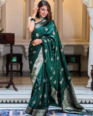 Dark green silk blend zari woven woven saree 1