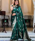 Dark green silk blend zari woven woven saree