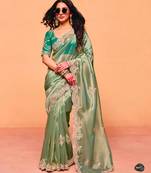 Light green chiffon sequins work embroidered saree