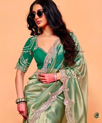 Light green chiffon sequins work embroidered saree 3