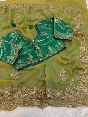 Light green chiffon sequins work embroidered saree 4