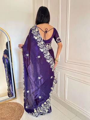 Dark purple silk blend dori embroidery embroidered saree 2