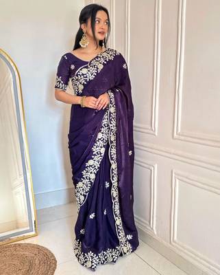 Dark purple silk blend dori embroidery embroidered saree 3